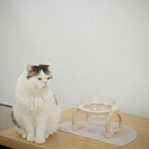 캣츠몽 복주머니 수반받침대 고양이 강아지 수반 물그릇 밥그릇 원목 받침대